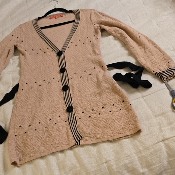 MANOUSH Cream and Black Cotton Long Cardigan with Textured Knit - Picture 13 of 14